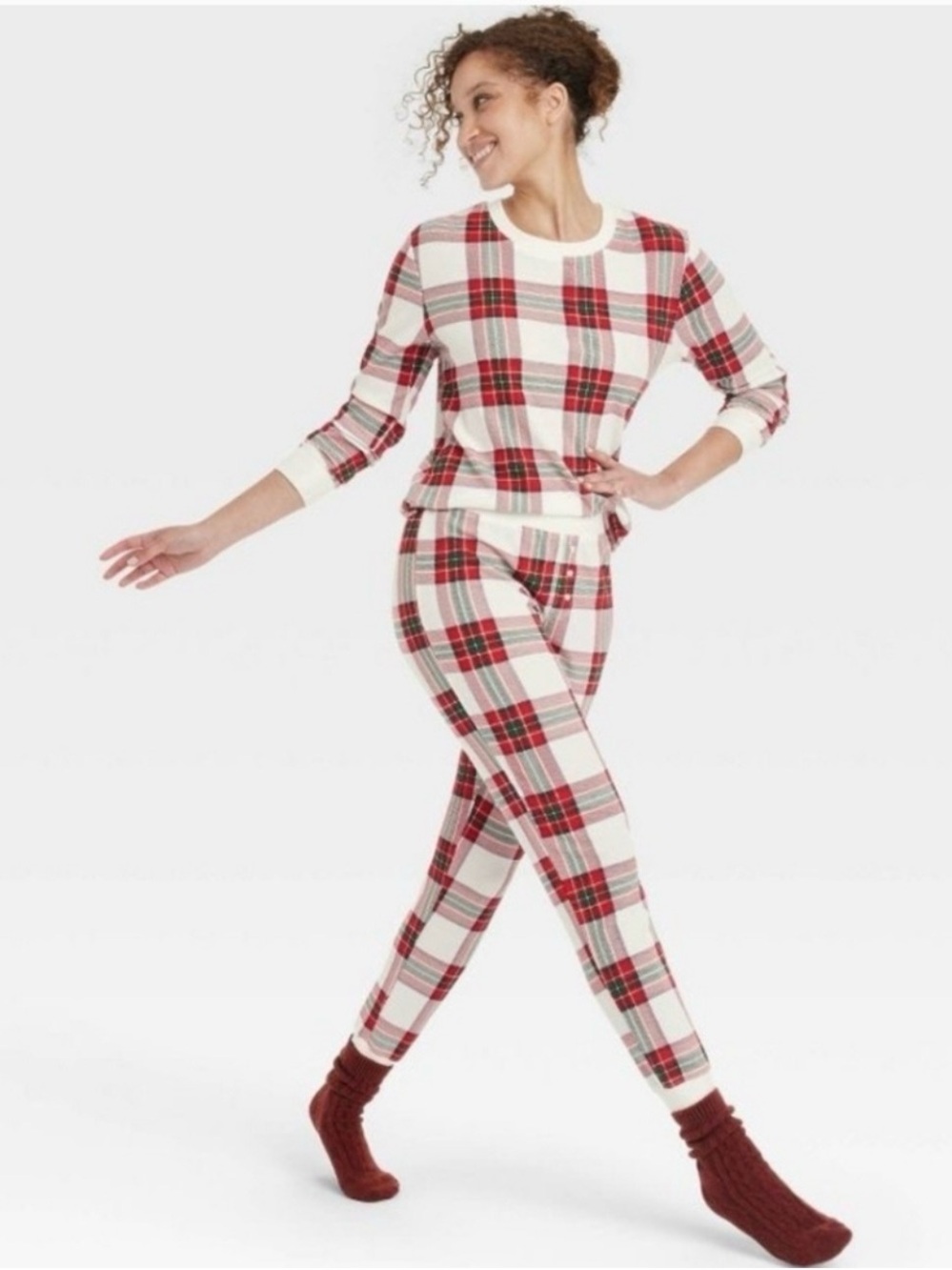 stars above Red & Cream Plaid Cotton-Blend Pajama Set